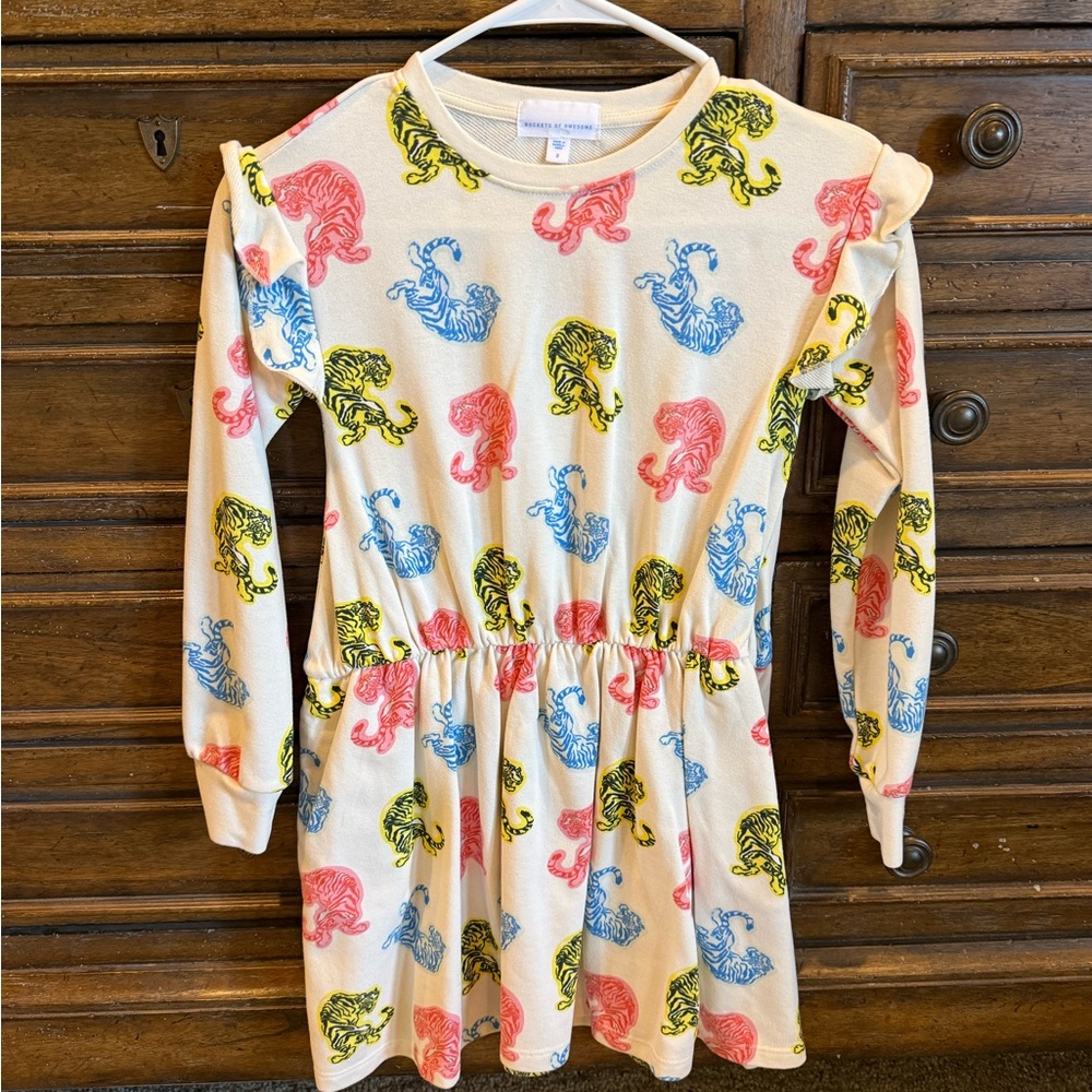 Rockets of Awesome Tiger Print Girls sweatshirt Dress sz 8